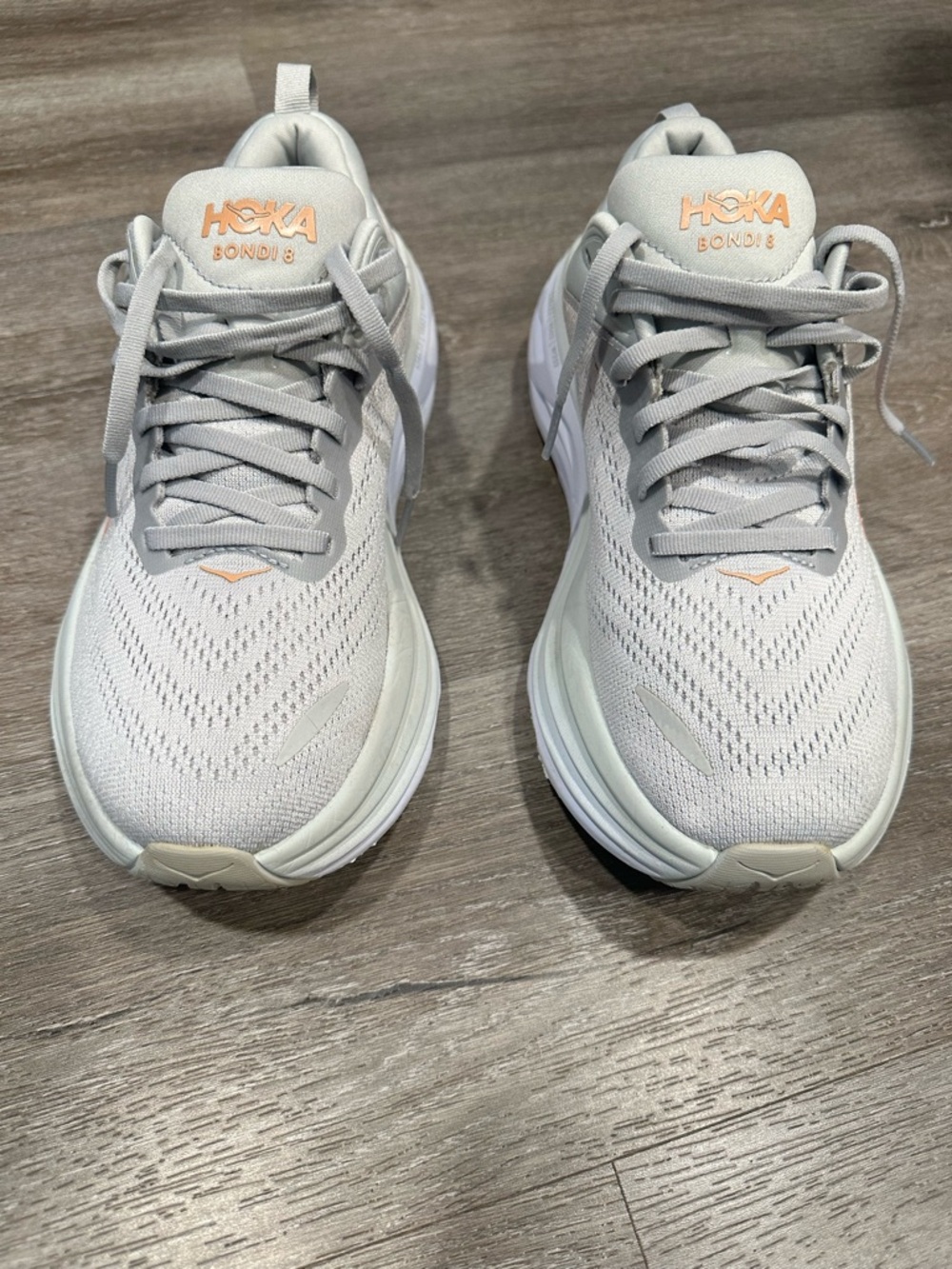 Hoka Bondi 8 Running Shoes - Light Gray with Peach Logos Size 8 Women